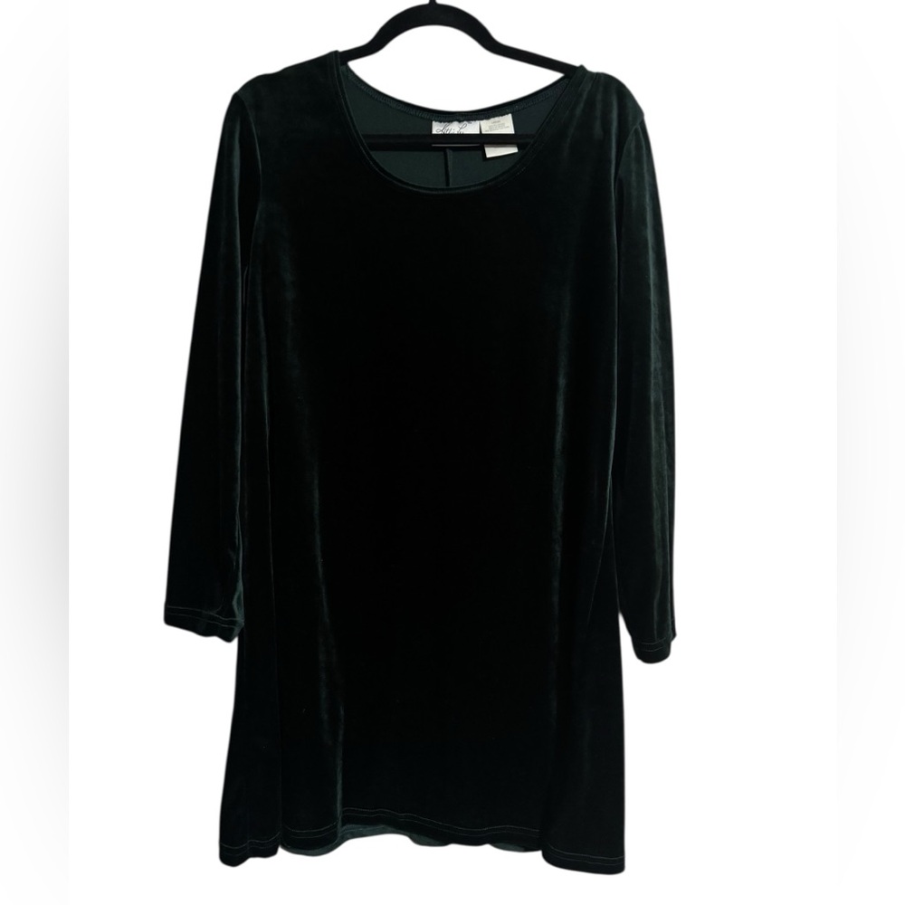 Kathie Lee Collection Forest Green Velvet Long Sleeve Shift Dress